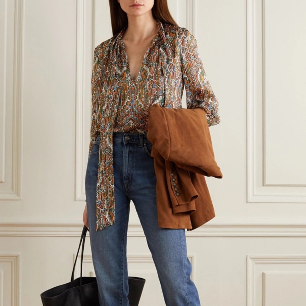VERONICA BEARD Zaylee Silk Paisley Tie-Neck Blouse